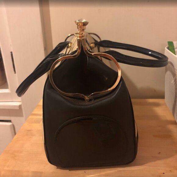 Polka Dot Patent Frame Satchel Blue & White Retro - Picture 8 of 11